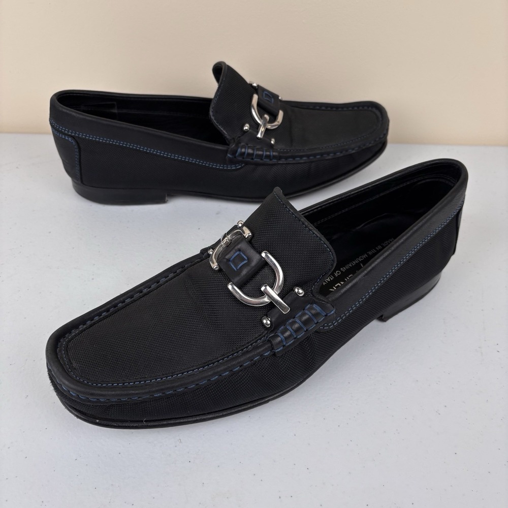 Donald J. Pliner Loafers Men 8.5 Narrow Black Textured Horse Bit Italy READ